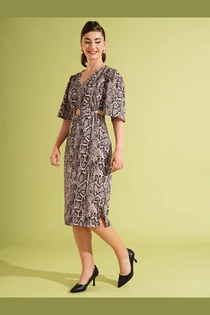 Globus Animal Printed Flared Sleeve Cut-Out Detail A-Line Dress