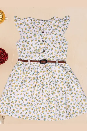 Miss & Chief Girl Floral Print Flutter Sleeve Peter Pan Collar A-Line Dress