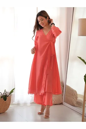 Janasya Women Muslin Self Design Angrakha Kurta Set