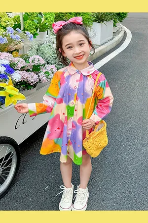 LULU & SKY Girls Tie And Dye Cotton Multicolour Tent Shirt Dress