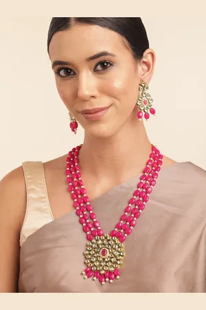 Anouk Pearl Gold Plated Kundan Studded Beaded Layered Necklace & Earring Set