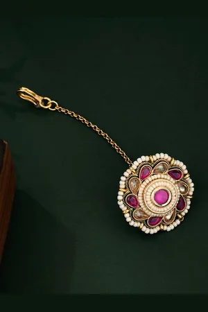 ATIBELLE Gold-Plated Kundan Studded Maang Tikka Head Jewellery