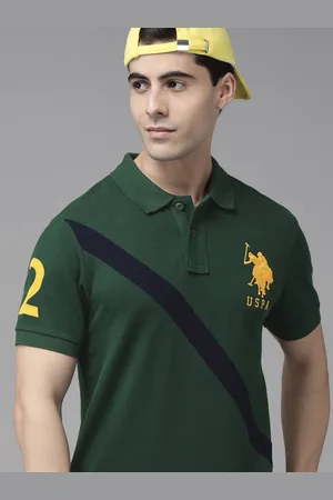 U.S. Polo Assn. U S Polo Assn Men Green Brand Logo Printed Polo Collar Slim Fit Pure Cotton T-shirt