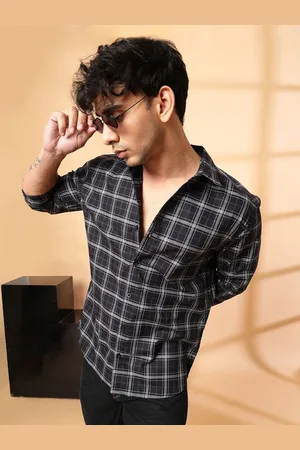 Rigo Men Spread Collar Tartan Checked Cotton Casual Shirt