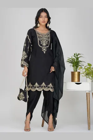 Charitra Women Floral Embroidered Regular Sequinned Kurti with Dhoti Pants & With Dupatta