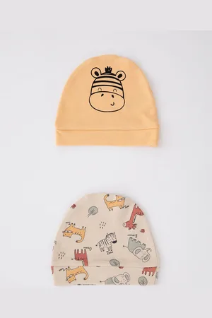 DeFacto Boys Beige & Peach-Coloured Printed Cotton Beanie