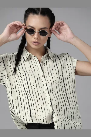 Roadster Women Off White & Black Sustainable Recycled Polyester Printed Casual Shirt