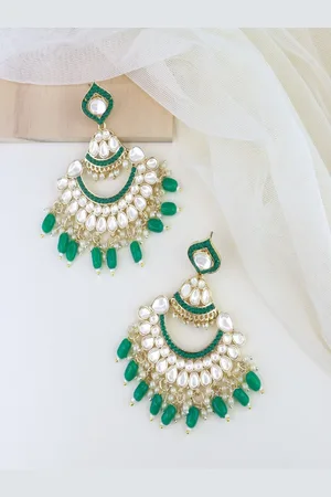 I Jewels Green & Gold-Toned Contemporary Drop Earrings