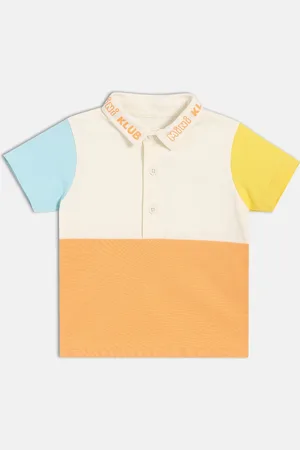 MINI KLUB Boys Colourblocked V-Neck Raw Edge T-shirt