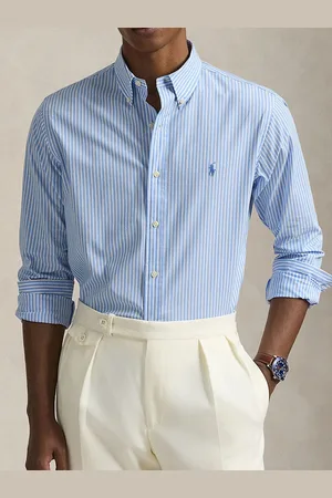 Ralph Lauren Men Slim Fit Button-Down Collar Vertical Striped Cotton Casual Shirt