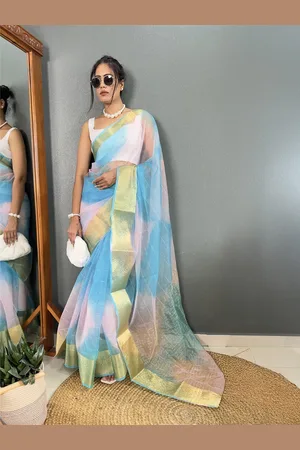 HERE&NOW Tie and Dye Zari Organza Kanjeevaram Saree