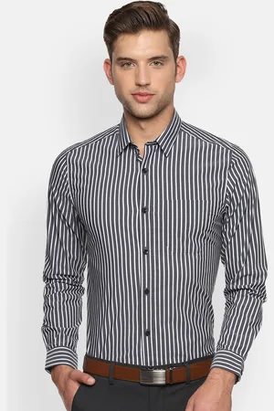 Louis Philippe Men Grey & White Slim Fit Striped Formal Shirt