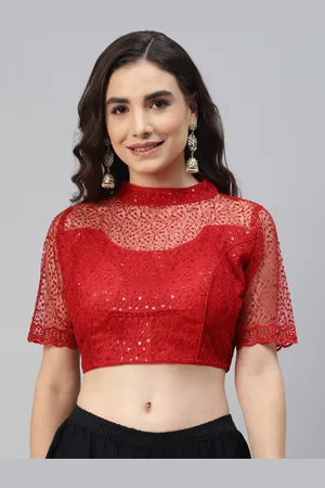 SHOPGARB Women Red Sequined Padded Saree Blouse