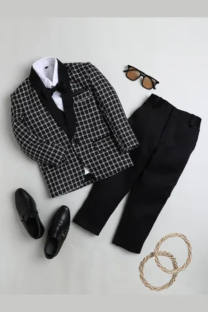 BAESD Boys Checked Silk Cotton 4-Piece Suit