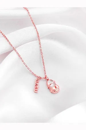 GIVA 925 Sterling Silver Rose Gold-Plated Stone Studded Moms Path Pendant With Chain