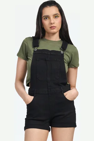 LOVEGEN Women Black Solid Skinny Fit Denim Dungarees