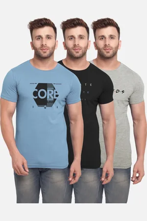 bullmer Men Pack of 3 Printed Round Neck T-shirts