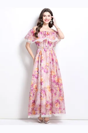 JC Collection Floral Print Off-Shoulder Maxi Dress