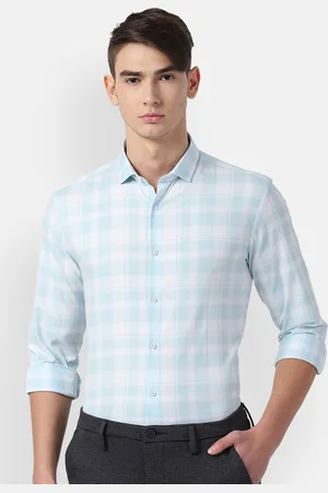 Louis Philippe Men White & Blue Slim Fit Checked Formal Shirt