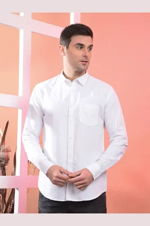 Cobb Men Spread Collar Solid Cotton Casual Shirt