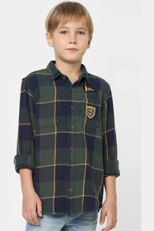 JACK & JONES Boys Green Slim Fit Tartan Checked Casual Shirt