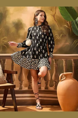 Sangria Printed Pure Cotton Fit & Flared Above Knee Dress