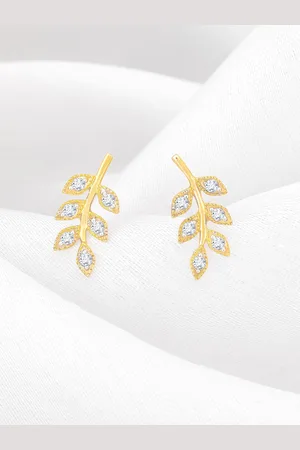 GIVA 18K Yellow Gold Leafy Grace Diamond Earrings-1.17gm