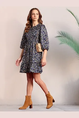 all about you Floral Print Puff Sleeve A-Line Mini Dress