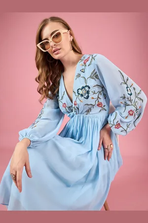 all about you Floral Embroidered Puff Sleeve Chiffon Fit & Flare Midi Dress