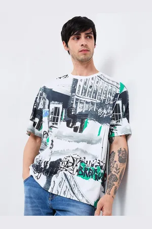 SPYKAR Men Abstract Printed Round Neck Cotton Relaxed Fit T-shirt