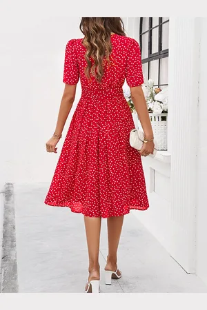 all about you Polka Dot Print Puff Sleeves Fit & Flare Dress