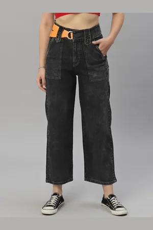 KASSUALLY Women Charcoal Wide Leg High-Rise Jeans