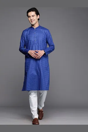 Manyavar Men Blue Self Checked Kurta with Churidar