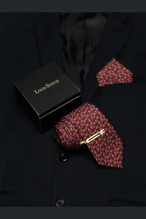 LOUIS STITCH Men Printed Italian Silk Necktie Accessory Gift Set