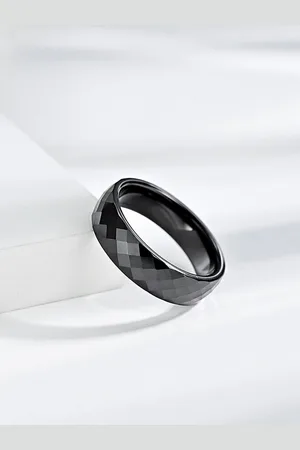 Yellow Chimes Men Black Stainless Steel Band Style Finger Ring
