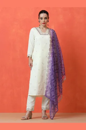 Jaipur Floral Embroidered Square Neck Straight Kurta With Trousers And Dupatta
