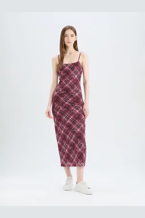 DeFacto Checked Sheath Midi Dress