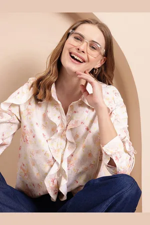Mast & Harbour Floral Print Ruffled Shirt Style Top