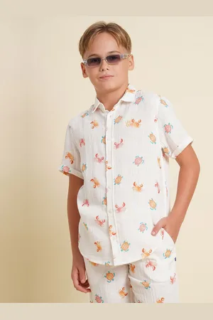 JACK & JONES Boys Spread Collar Conversational Printed Cotton Casual Shirt