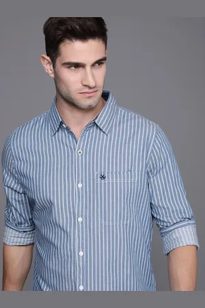 WROGN Men Blue & Off White Stripes Slim Fit Casual Shirt