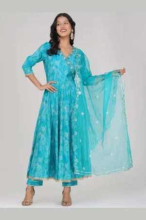 Charitra Women Floral Embroidered Regular Thread Work Kurti with Trousers & With Dupatta