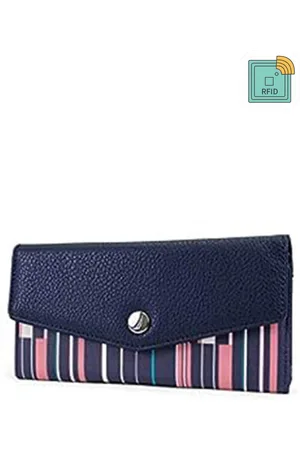 Nautica Women Striped RFID Long Three Fold Wallet