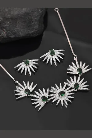 Voylla Rhodium-Plated AD-Studded Jewellery Set