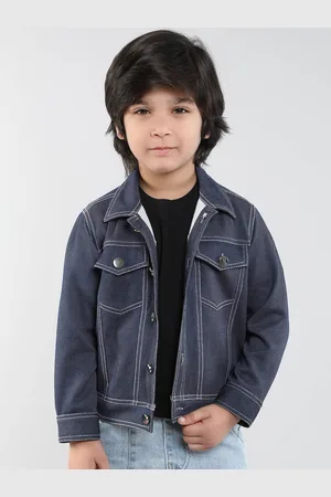 taffykids Boys Spread Collar Solid Denim Jacket