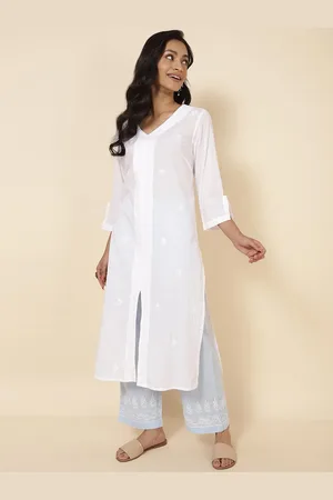 Fabindia Floral Embroidered Chikankari Cotton Kurta