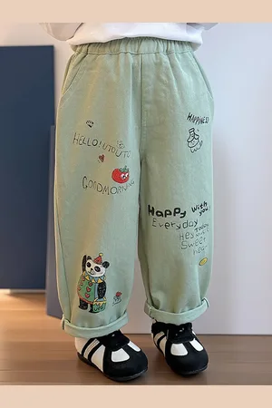LULU & SKY Girls Typography Printed Tapered Fit High-Rise Regular Trousers