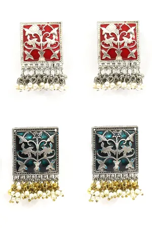 Krelin Set Of 2 Sterling Silver Oxidised Classic Drop Earrings