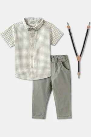 R&B Boys Checked Shirt Collar Pure Cotton Shirt With Trousers