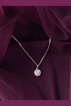 CLARA Rhodium Plated 925 Sterling Silver Cubic Zirconia Pendant with Chain