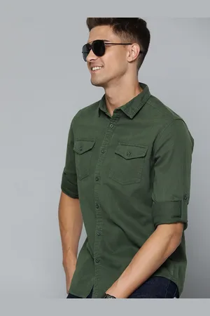 HERE&NOW Men Green Slim Fit Pure Cotton Casual Shirt